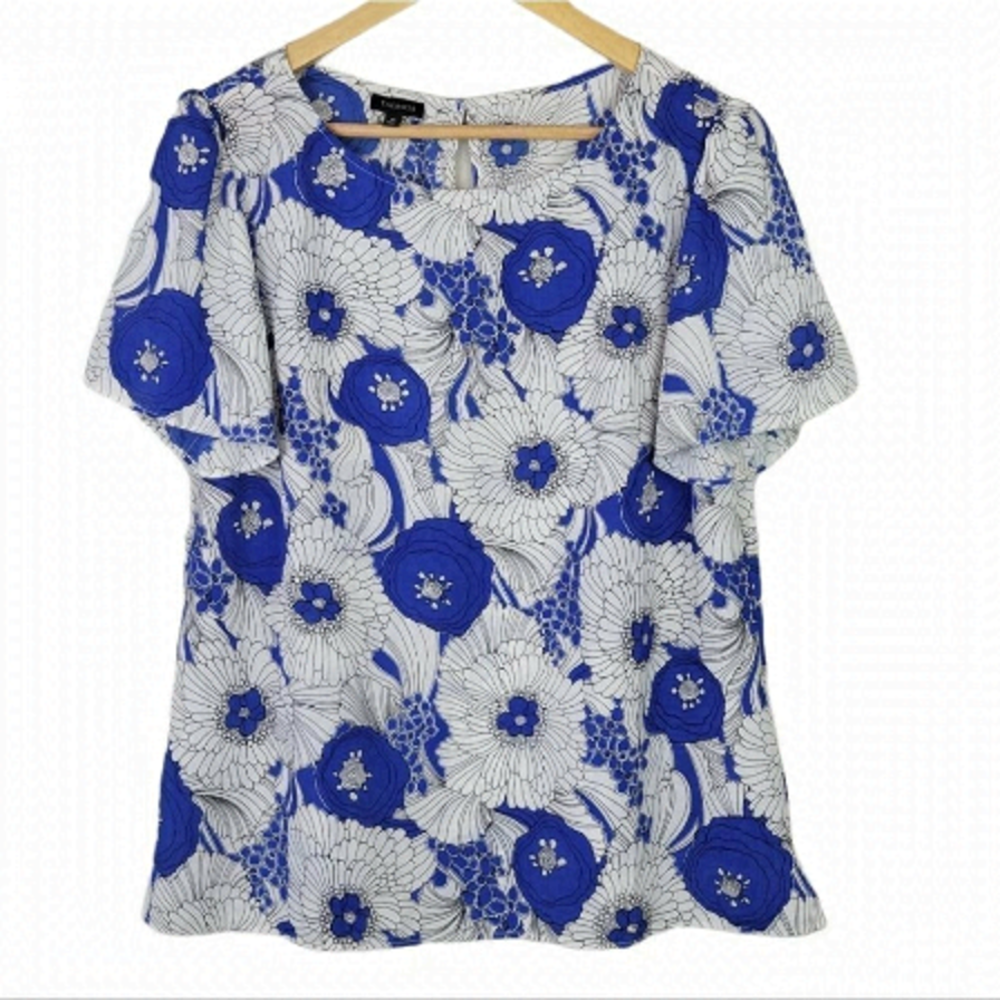 𝅺talbots Floral SS Blouse Blue White M
